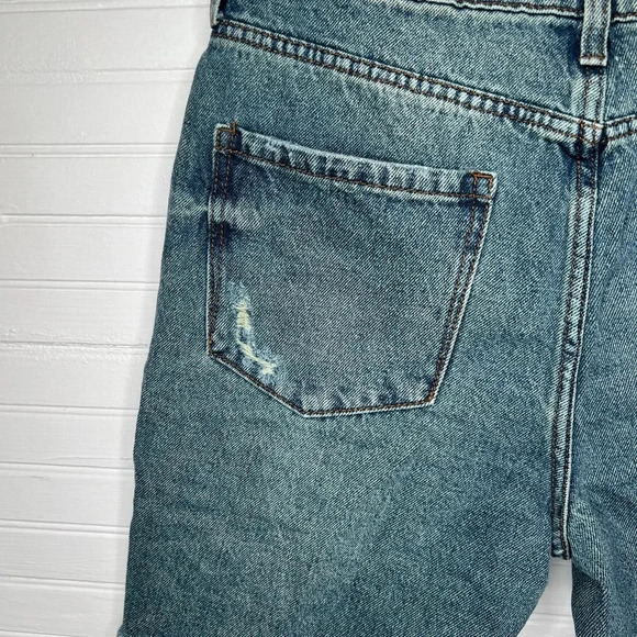 PTCL Women's Distressed High-Rise Denim Mid Thigh Shorts Blue Size 28 - Picture 8 of 13